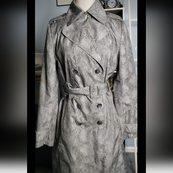 Vtg Snake Print Y2K 80's Trench Coat Rain Double Breast Mod Animal Spy Grunge  S - Picture 3 of 17